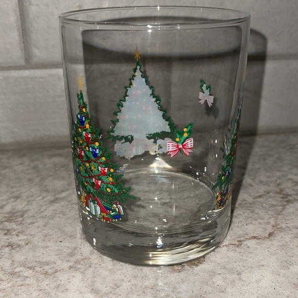 2 Vintage Christmas Tree Glass Low Ball Eggnog Drinking Glasses Textured Xmas - Picture 3 of 8